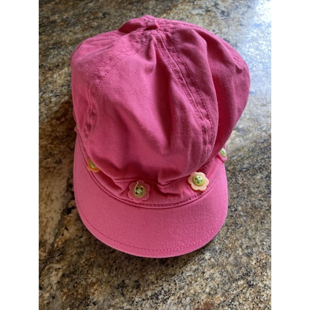 Gymboree Plain Pink Hat With Flower Buttons Toddler  Size 3-4